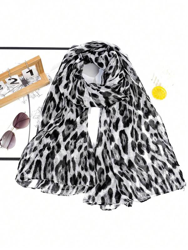 Women's Leopard Print Batik-Style Soft Lightweight Scarf Shawl for Daily Commuting & Outdoor Wear Accessories