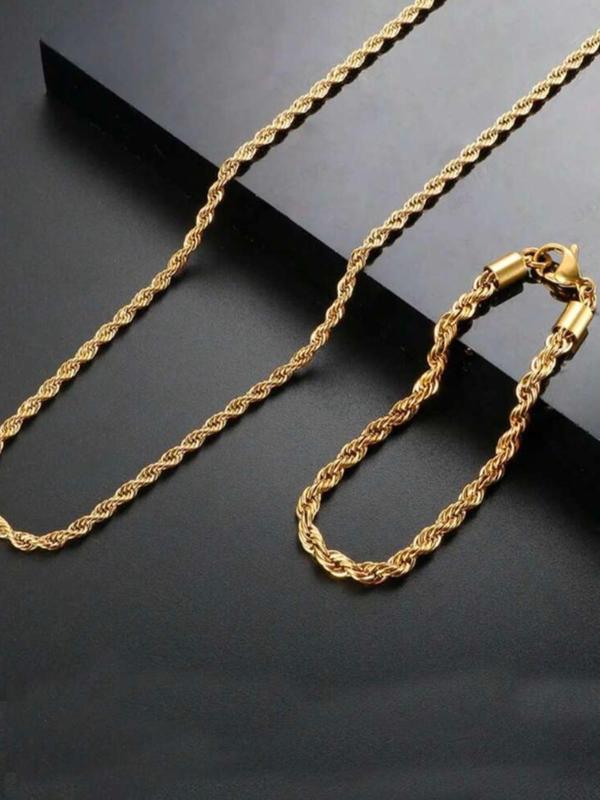 Men's Minimalist Twist Chain Design Bracelet & Necklace, Fashion Jewelry for Party, Daily Clothing Decor, Trendy All-match & Exquisite Jewelry for Birthday Gift