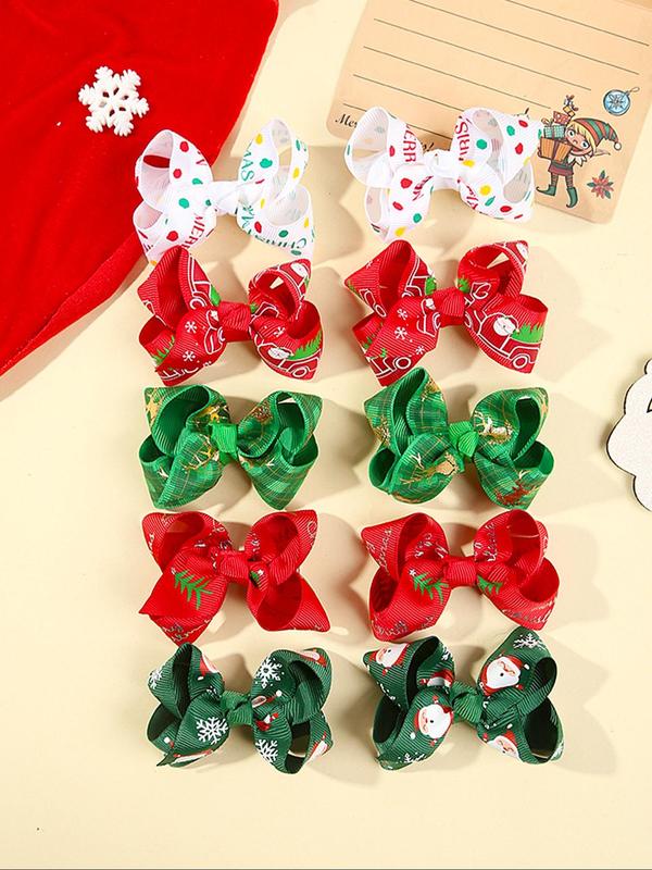 Random Pattern Christmas Themed Bow Decor Hair Clip, Cute Hair Accessories for Women & Girls, Minimalist Headwear Suitable for Thick Hair