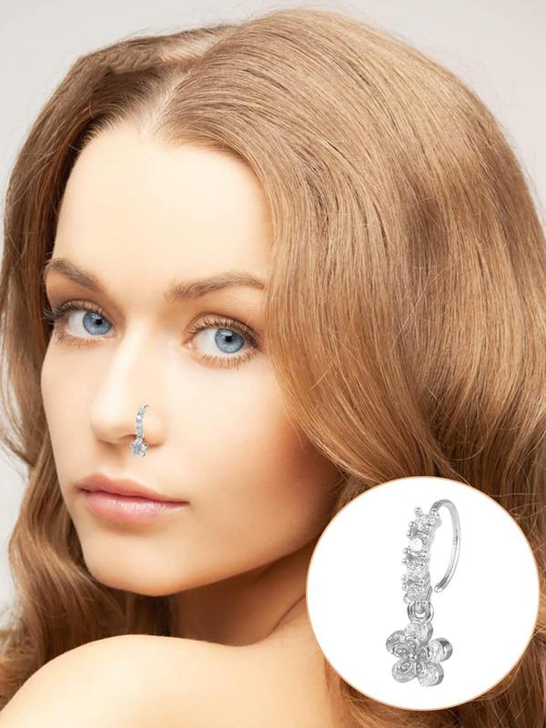 Women's Elegant Rhinestone Decorated Nose Ring, Exquisite Trendy Nose Studs & Hoops, Chic Body Jewelry for Party & Daily Decor