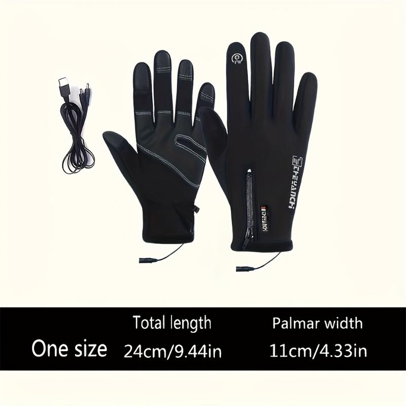 Unisex USB Electric Heating Gloves Black Short Anti-Slip Touch Screen Gloves Winter Warm And Coldproof Zipper Gloves Without Power Bank