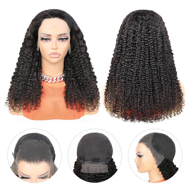  FORGIRLFOREVER 13X4 Kinky Curly Lace Front Wig Pre Plucked Brazilian Curly Human Hair Transparent Lace Frontal Wig With Natural Hairline