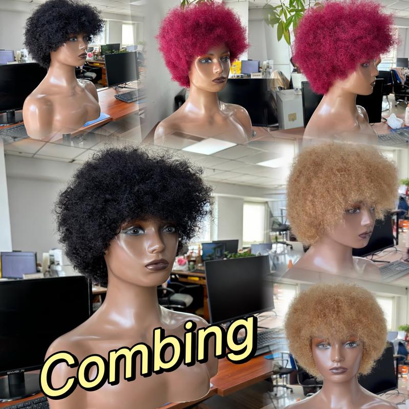 Short Afro Kinky Curly Blonde Wig For Women 100% Human Hair Soft and Fluffy Glueless Wigs 80s Kinky Curly Wig Cosplay or Daily Use Wigs 180% Density Pixie Curl Afro Wig