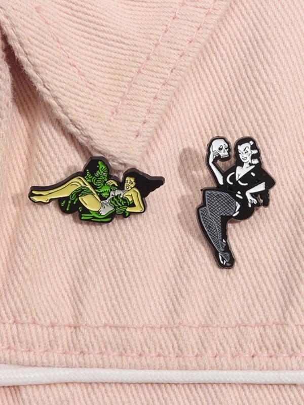 Cartoon Skull & Woman Design Brooch, Fashion Brooch for Party, Daily Clothing Decor, Trendy All-match & Exquisite Brooch for Birthday Gift