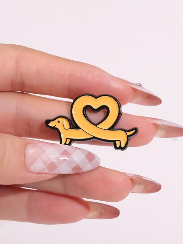 Cute Cartoon Dachshund & Heart Design Brooch, Fashion Alloy Badge for Women & Men, Enamel Pin Suitable for Backpacks, Jeans, Scarves, Hats Decoration