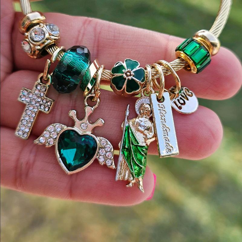 san judas green charm bracelet