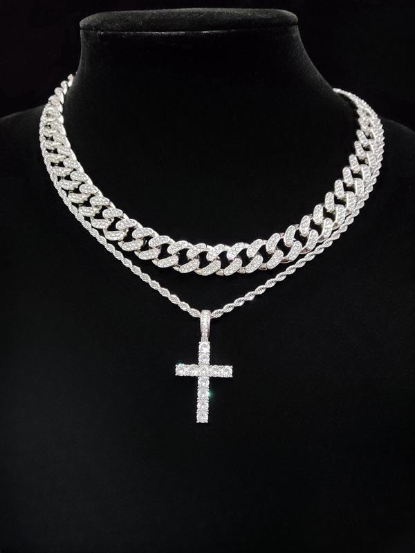 Easter Rhinestone Cross Necklace for Summer, Fashion Jewelry for Women & Men Party, Daily Clothing Decor, Trendy All-match & Exquisite Jewelry for Birthday Gift for Back To School, Fall Outfits, Fall Freshness Fall