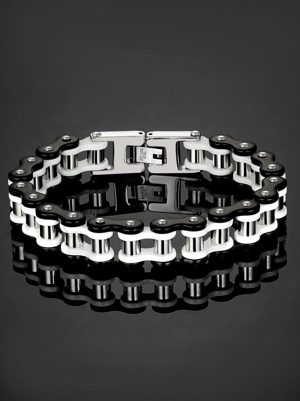 Colorblock Bike Chain Design Bracelets for Men Women, Fall Summer Yappy Bracelets Punk Hip-hop Style Stainless Steel Chains Jewelry for Party, Gift