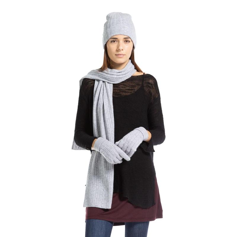 Women's 3pc 100% Pure Cashmere Cable Knit Hat Glove Scarf Set with Gift Box - Outlet