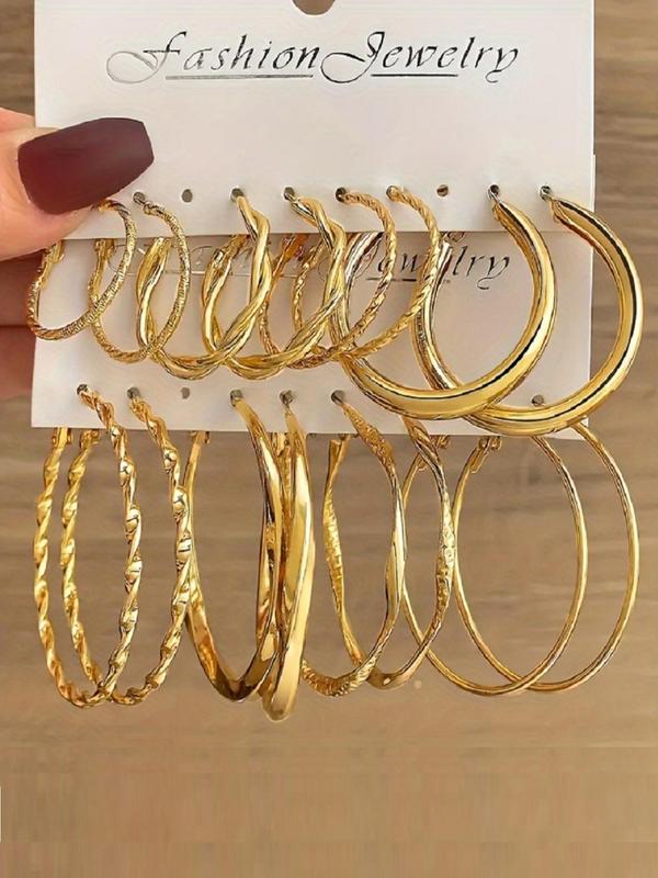 8 Pairs Women's Elegant Geometric Design Hoop Earrings, Simple Twist Design Hoop Earrings, Fashionable Jewelry for Women & Girls for Daily & Party Decoration