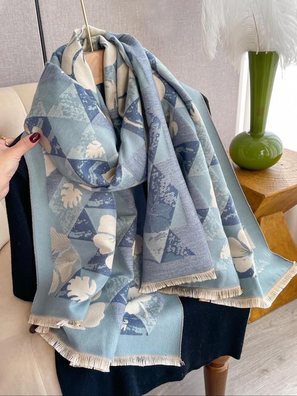 Women's Floral Print Tassel Decor Scarf, Boho Style Soft Warm Shawl for Fall & Winter, Fashion Accessories for Women & Girls Dainty Gift for Your Love