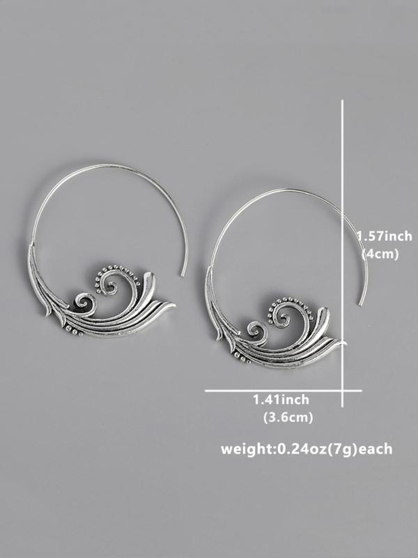 Women's Boho Style Swirl Design Hoop Earrings, Vintage Trendy Hoop Earrings, Chic Gorgeous Jewelry As Gift for Girlfriend