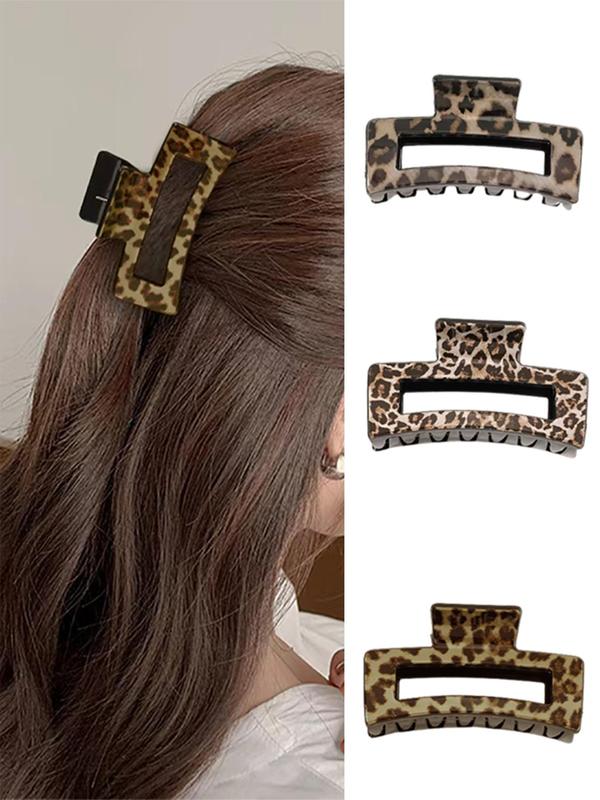 3pcs Fashion Leopard Pattern Hollow out Design Hair Claw for Women & Girls, Minimalist Headwear Suitable for Thick Hair, Fashion Hair Accessories for Party, Daily Clothing Decor