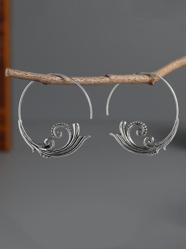 Women's Boho Style Swirl Design Hoop Earrings, Vintage Trendy Hoop Earrings, Chic Gorgeous Jewelry As Gift for Girlfriend