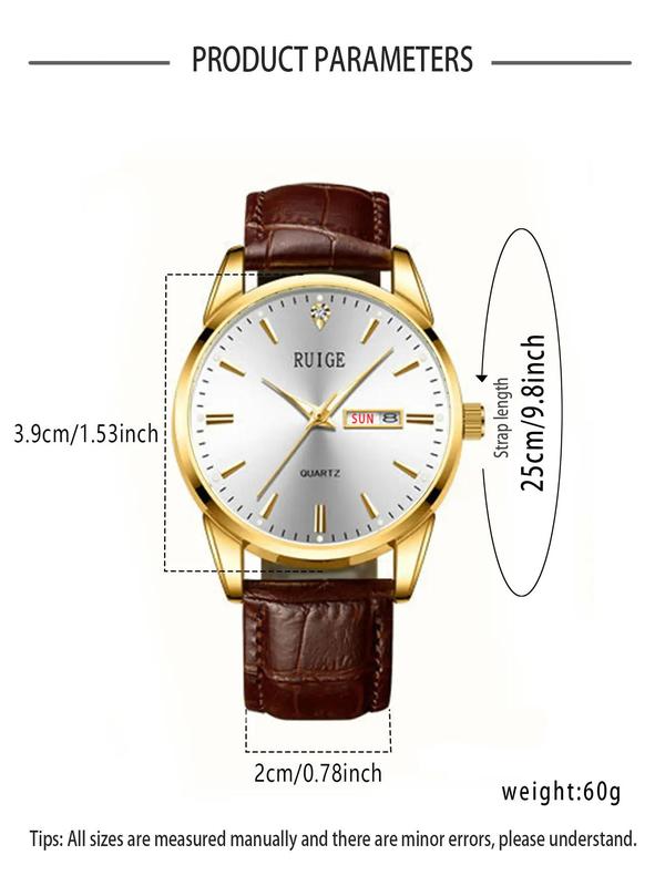 Classic Business Pu Leather Strap Digital Hands Quartz Luxury Watches As Gifts for Men, Watches for Men, Trendy Waterproof Round Dial Quartz Watch, Men's Watches for Birthday Gift, without Box