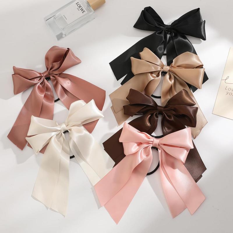 6Pack Bow Hair Ties, Satin Hair Ribbon, Ribbon Hair Bows for Women Girls, Elastics Hair Scrunchies for Thick Thin Hair, Bows Hair Accessories