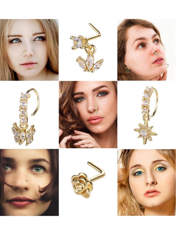 Women's Elegant Rhinestone Decorated Nose Ring, Exquisite Trendy Nose Studs & Hoops, Chic Body Jewelry for Party & Daily Decor