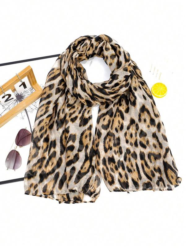 Women's Leopard Print Batik-Style Soft Lightweight Scarf Shawl for Daily Commuting & Outdoor Wear Accessories