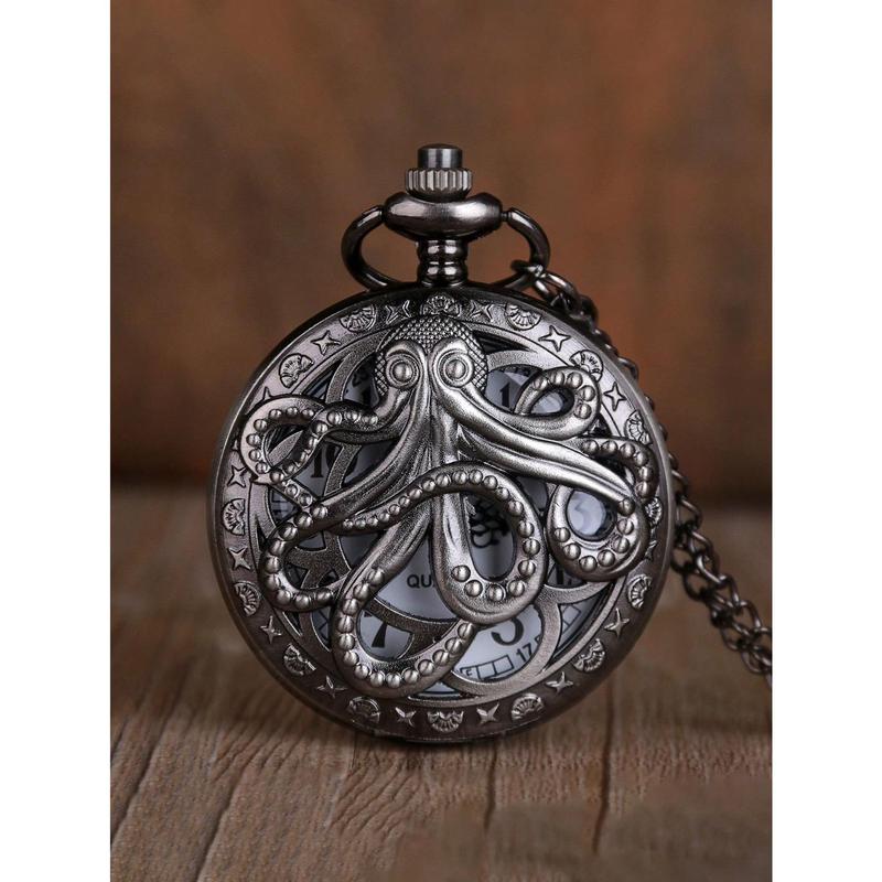 Men Octopus Engraved Pocket Watch