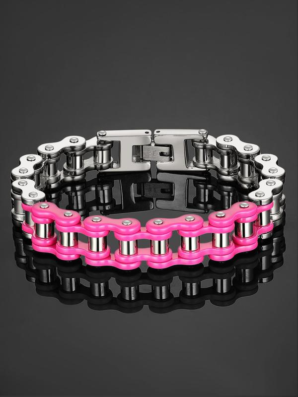 Colorblock Bike Chain Design Bracelets for Men Women, Fall Summer Yappy Bracelets Punk Hip-hop Style Stainless Steel Chains Jewelry for Party, Gift