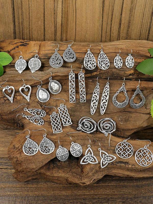 Summer 2024 Vintage Style Design Drop Earrings, Boho Style Dangle Piercing Earrings (16 Pairs), Retro Funky Unique Accessories for Women, Party, Daily