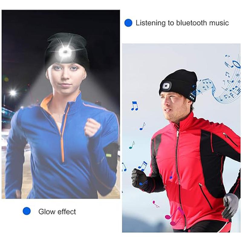 Bluetooth Beanie Hat with Light, Unisex LED Cap with Headphones Built-in Stereo Speakers & Mic, Tech Gift for Men Women Dad Black