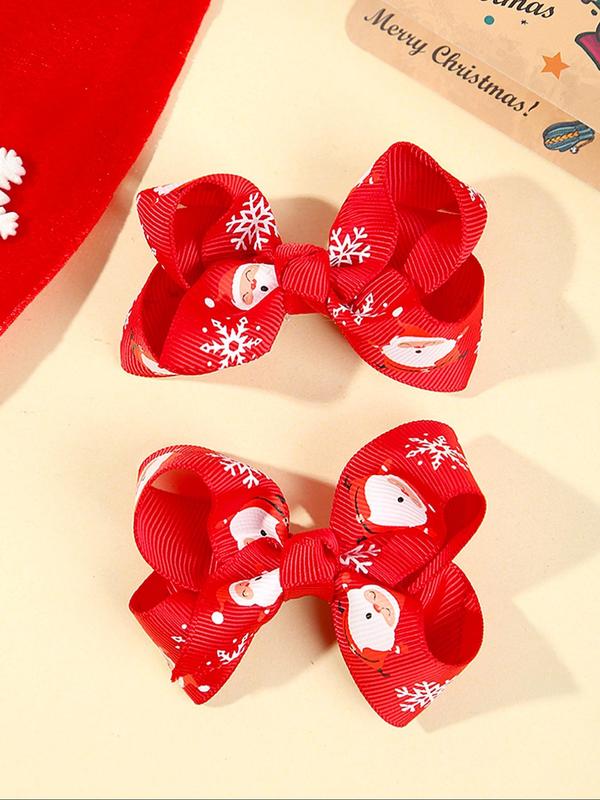 Random Pattern Christmas Themed Bow Decor Hair Clip, Cute Hair Accessories for Women & Girls, Minimalist Headwear Suitable for Thick Hair