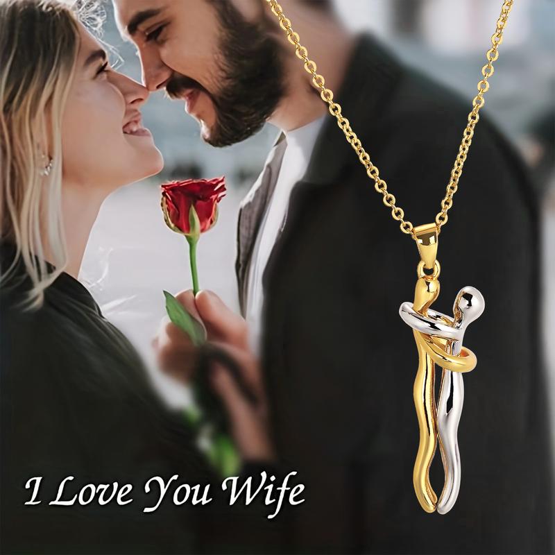 Love Hug Couple Gold Silver  Necklace Unisex Men Women Hugging Pendant Necklace Jewelry Valentine's Day Gifts for Women Wife Girlfriend