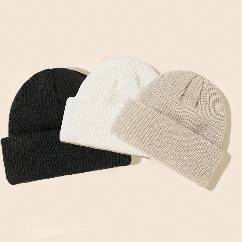 3pcs Pack Solid Color Simple Knitted Beanie Hat For Men, Suitable For Daily Wear Casual