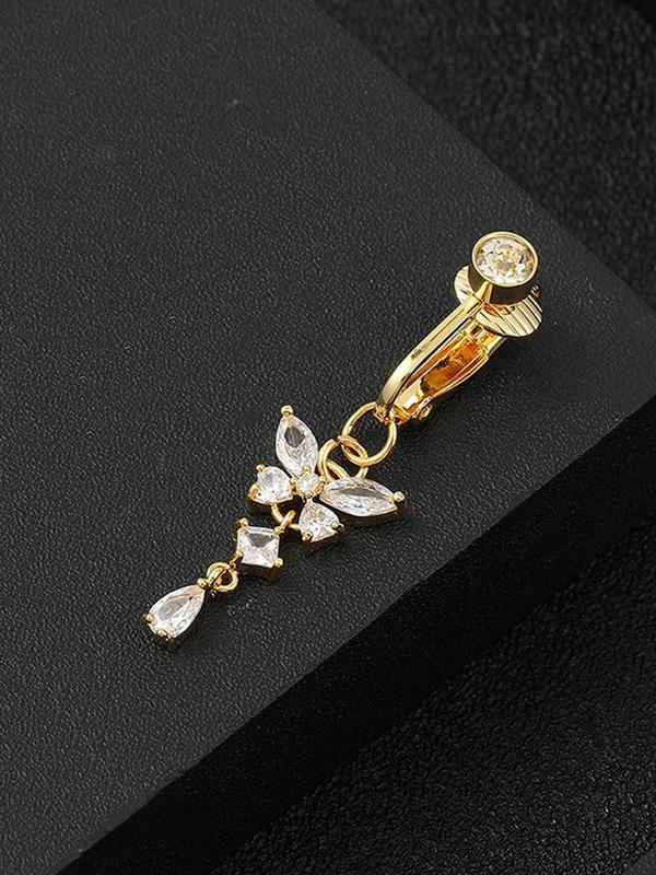 Rhinestone Decorated Butterfly Design Fake Navel Ring,  Women's Fashionable Body Jewelry for Party, Daily Clothing Decor, Trendy All-match & Exquisite Jewelry for Birthday Gift