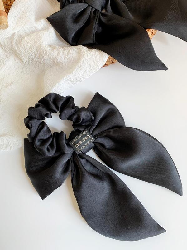 Solid Color Bow Decor Hair Scrunchie (2pcs), Elegant High Stretch Hair Tie for Women, Minimalist Headwear Suitable for Thick Hair