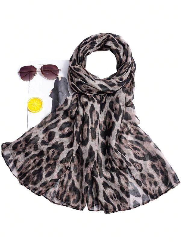 Women's Leopard Print Batik-Style Soft Lightweight Scarf Shawl for Daily Commuting & Outdoor Wear Accessories