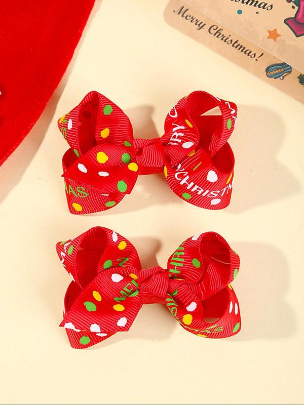 Random Pattern Christmas Themed Bow Decor Hair Clip, Cute Hair Accessories for Women & Girls, Minimalist Headwear Suitable for Thick Hair