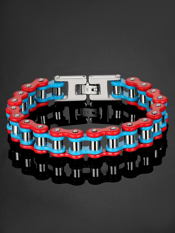 Colorblock Bike Chain Design Bracelets for Men Women, Fall Summer Yappy Bracelets Punk Hip-hop Style Stainless Steel Chains Jewelry for Party, Gift