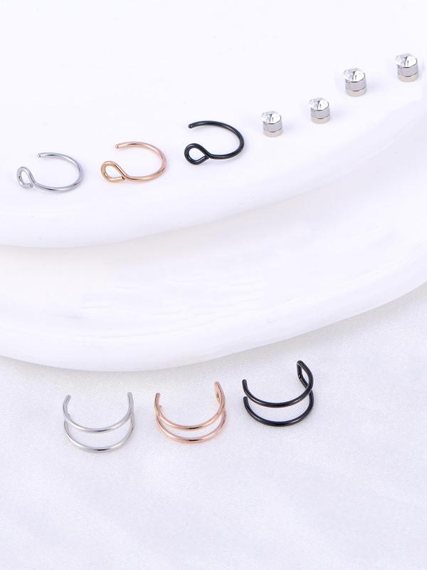 Rhinestone Decorated Fake Nose Ring (13pcs set), Stainless Steel Magnetic Nose Ring, Non-piercing Nose Ring for Women & Men, Fashion Accessories for Party, Daily Clothing Decor