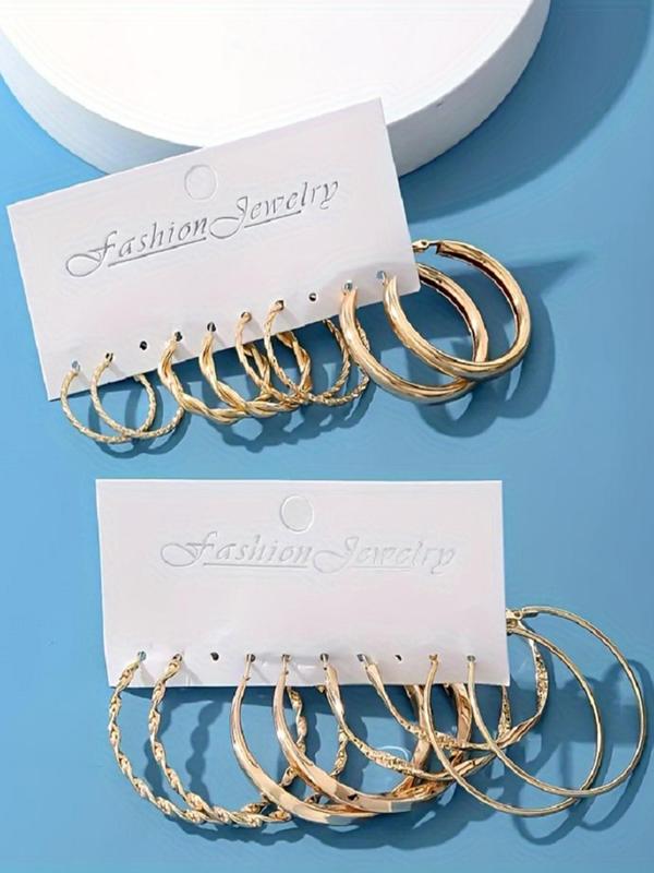 8 Pairs Women's Elegant Geometric Design Hoop Earrings, Simple Twist Design Hoop Earrings, Fashionable Jewelry for Women & Girls for Daily & Party Decoration