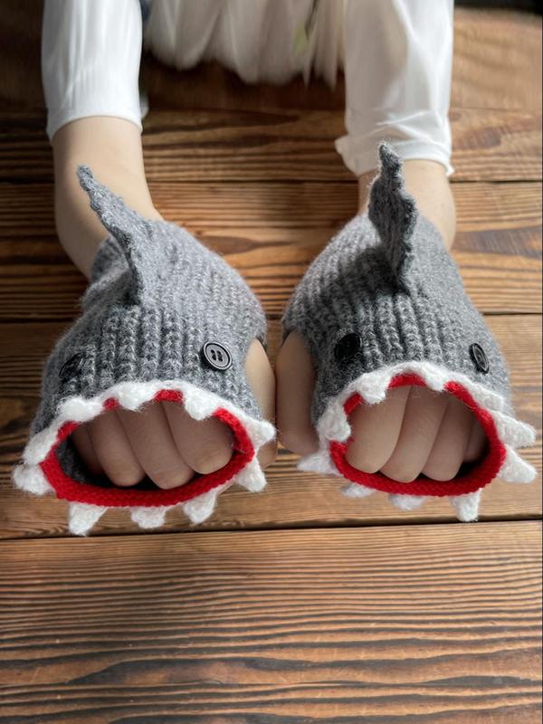 Cute Cartoon Shark Design Gloves, Casual Soft Comfortable Gloves for Fall & Winter, Fashion Accessories for Women & Men