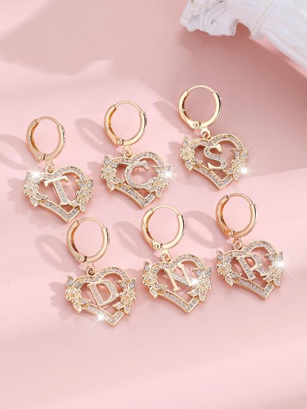 Fashion Letter & Heart Design Dangle Earrings, Rhinestone Decor Drop Earrings for Women, Fashion Jewelry for Party, Daily Clothing Decor, Trendy All-match & Exquisite Jewelry for Birthday Gift