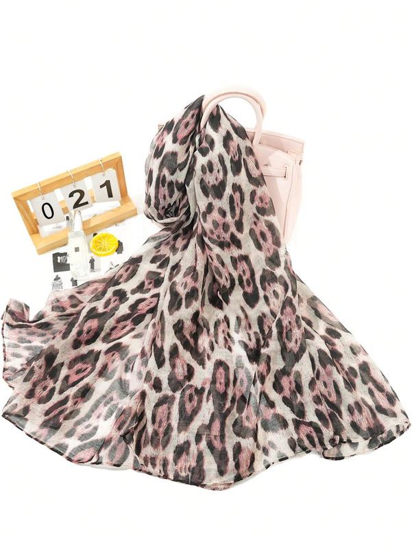 Women's Leopard Print Batik-Style Soft Lightweight Scarf Shawl for Daily Commuting & Outdoor Wear Accessories