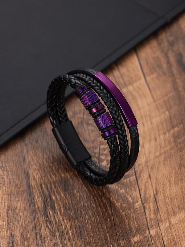 Punk Style Braided Textured Design Pu Leather Tiered Layered Magnetic Bracelet, Stainless Steel Accessories for Men Women, Party, Daily Decor, Birthday Gift