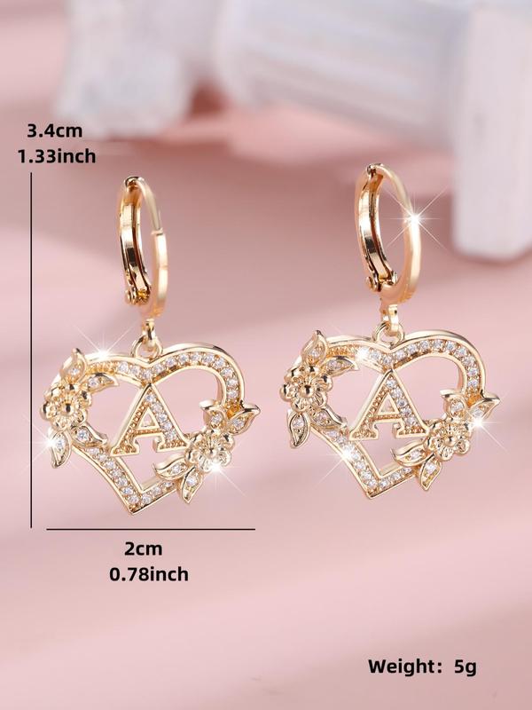 Fashion Letter & Heart Design Dangle Earrings, Rhinestone Decor Drop Earrings for Women, Fashion Jewelry for Party, Daily Clothing Decor, Trendy All-match & Exquisite Jewelry for Birthday Gift