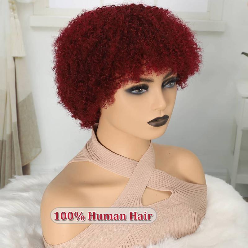 Short Afro Kinky Curly Blonde Wig For Women 100% Human Hair Soft and Fluffy Glueless Wigs 80s Kinky Curly Wig Cosplay or Daily Use Wigs 180% Density Pixie Curl Afro Wig