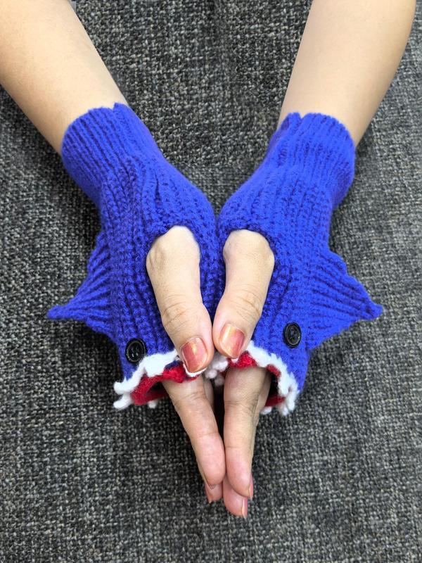 Cute Cartoon Shark Design Gloves, Casual Soft Comfortable Gloves for Fall & Winter, Fashion Accessories for Women & Men