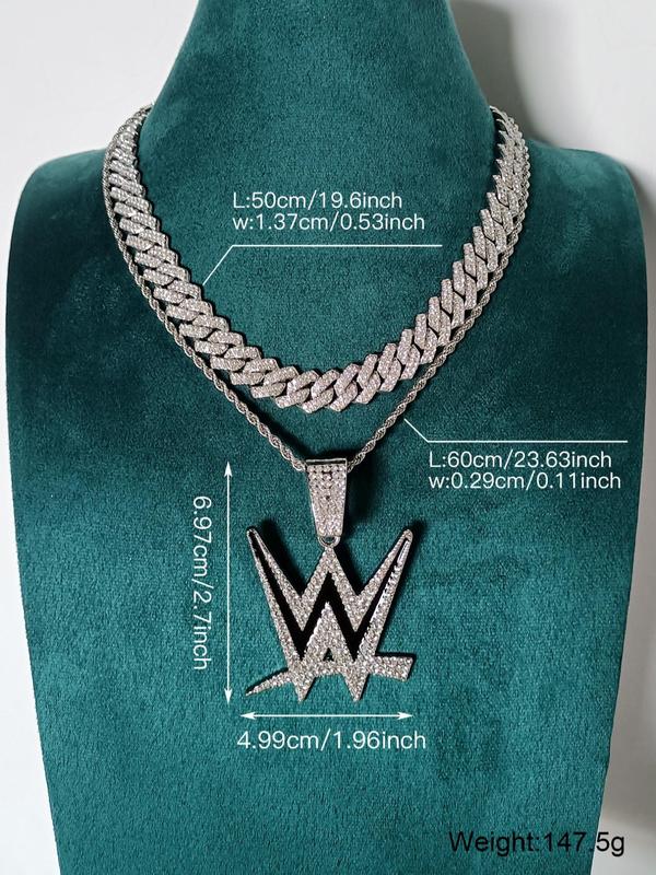 Wrestling Rhinestone Decorated Pendant Necklace, Punk Layered Necklace for Party, Daily Clothing Decor, Trendy All-match & Exquisite Jewelry for Birthday Gift