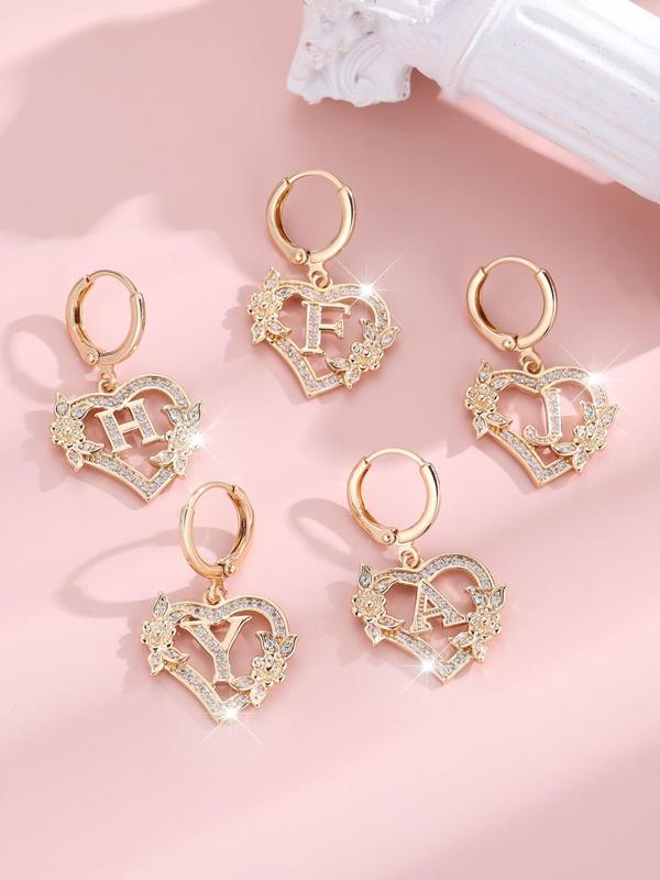 Fashion Letter & Heart Design Dangle Earrings, Rhinestone Decor Drop Earrings for Women, Fashion Jewelry for Party, Daily Clothing Decor, Trendy All-match & Exquisite Jewelry for Birthday Gift