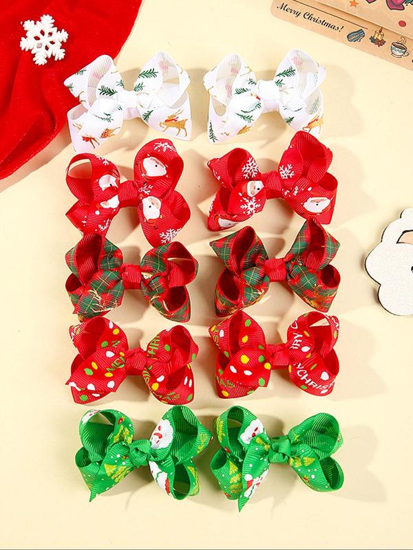 Random Pattern Christmas Themed Bow Decor Hair Clip, Cute Hair Accessories for Women & Girls, Minimalist Headwear Suitable for Thick Hair