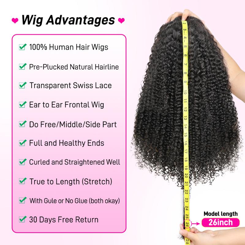  FORGIRLFOREVER 13X4 Kinky Curly Lace Front Wig Pre Plucked Brazilian Curly Human Hair Transparent Lace Frontal Wig With Natural Hairline