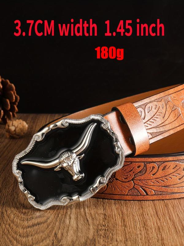 Western Cow Head Design PU Buckle Belt, Fashionable Animal Decor Belt for Men & Women, Trendy All-match & Exquisite Belt for Birthday Gift