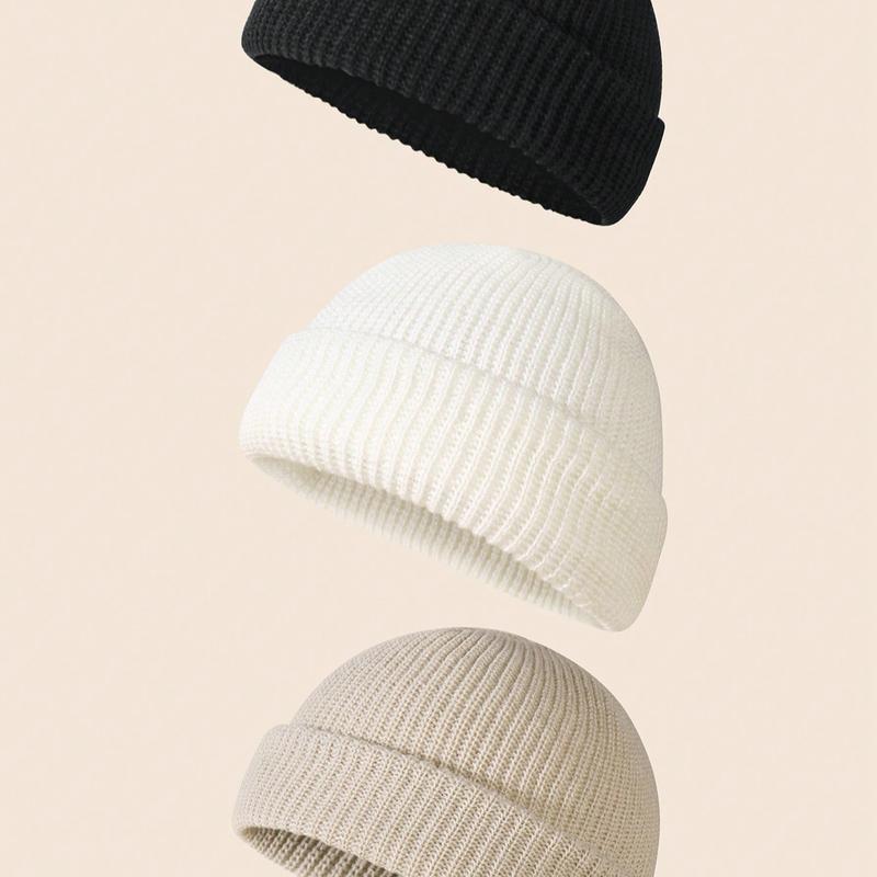 3pcs Pack Solid Color Simple Knitted Beanie Hat For Men, Suitable For Daily Wear Casual