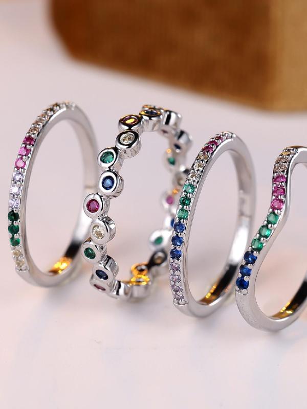 Women's Elegant Colorful Rhinestone Decorated Ring, Exquisite Trendy Ring, Fashionable Jewelry for Women As Birthday Gift